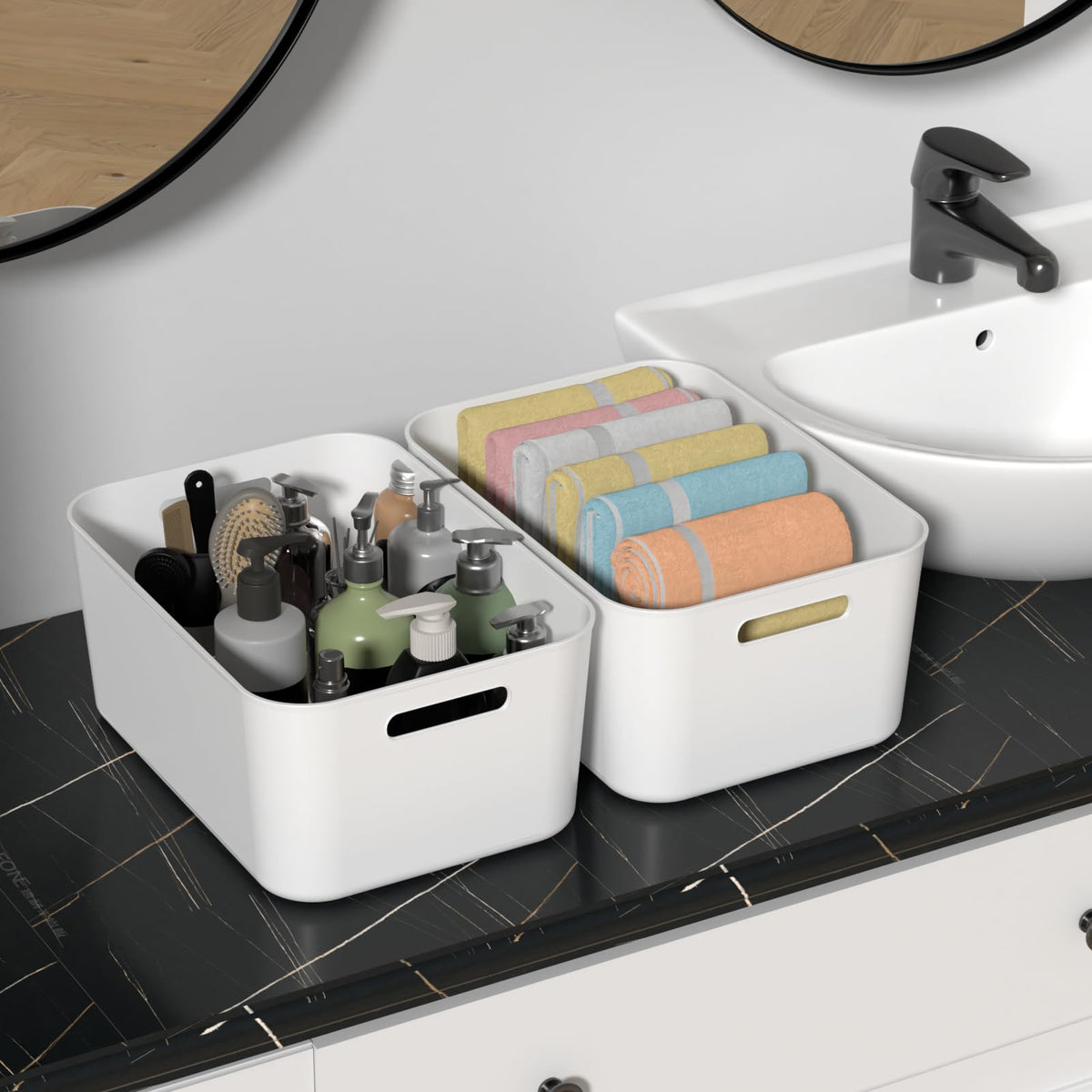 Ionoloy Kitchen Cupboard Organiser Boxes with Lids, 6 Pack Grey Plastic Storage Baskets - image 5