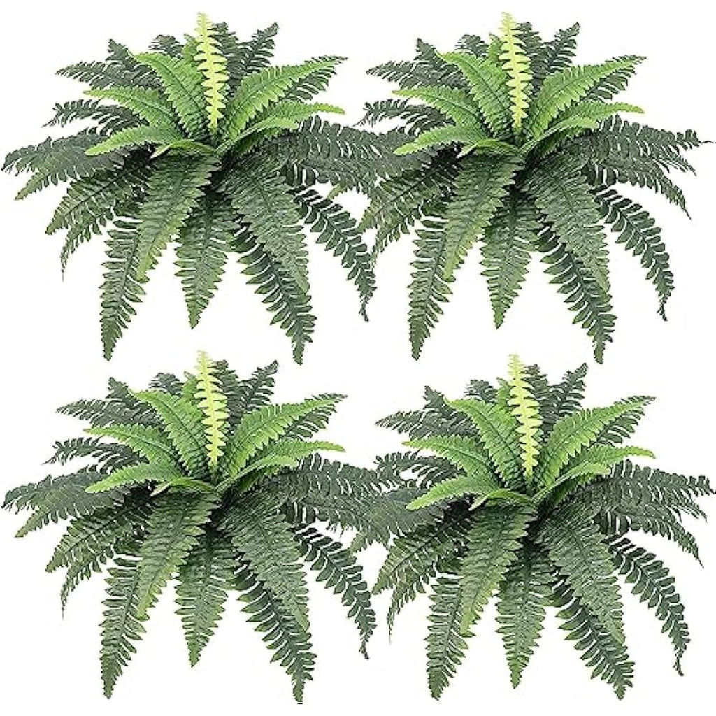 LOMOHOO Large Artificial Boston Ferns - 4 Pack UV Resistant Faux Plants