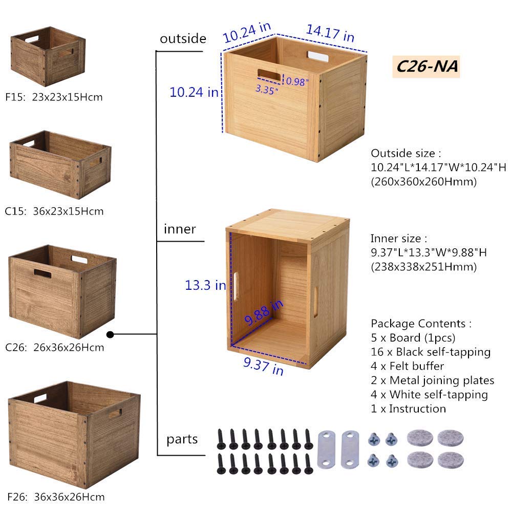 KIRIGEN Stackable Wooden Storage Cube with Handles, Natural - image 3