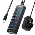 VEMONT 7-Port Powered USB 3.0 Hub with Smart Charging Port & Switches