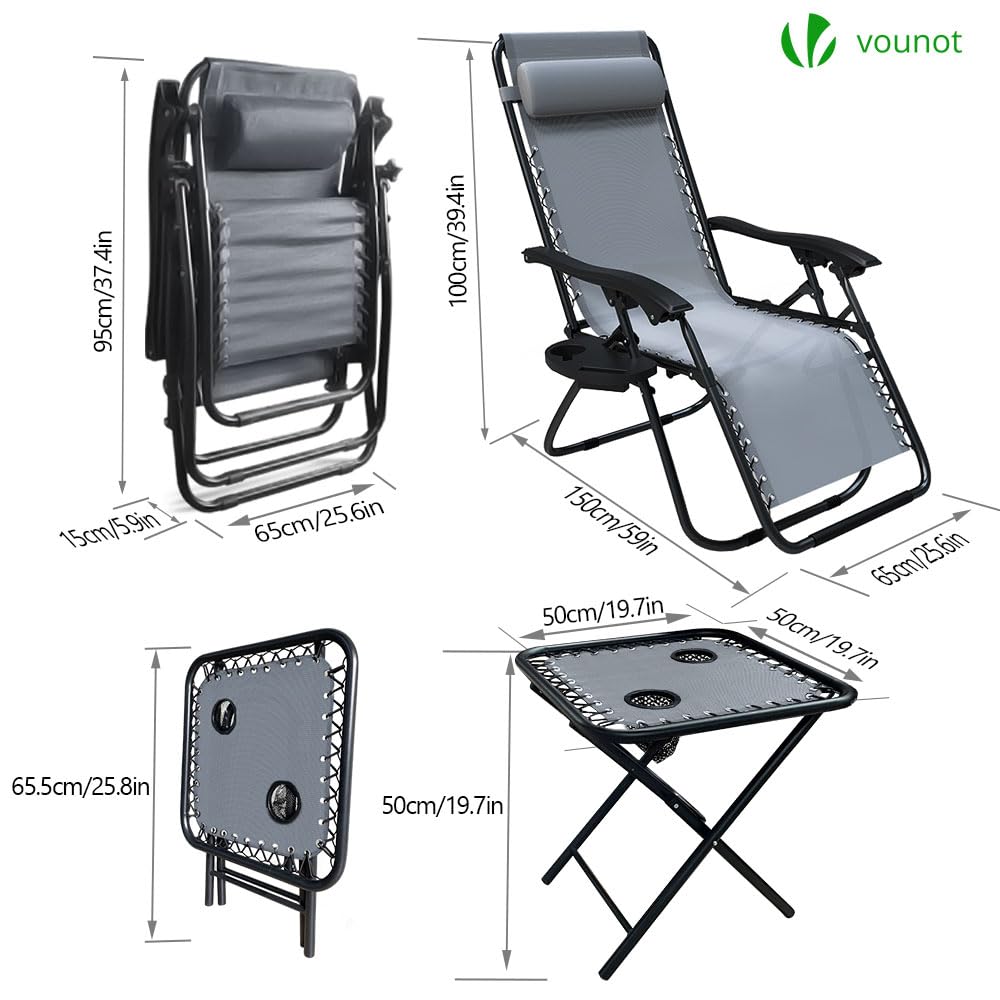 VOUNOT Zero Gravity Chair Set of 2 | Folding Outdoor Recliner - Grey