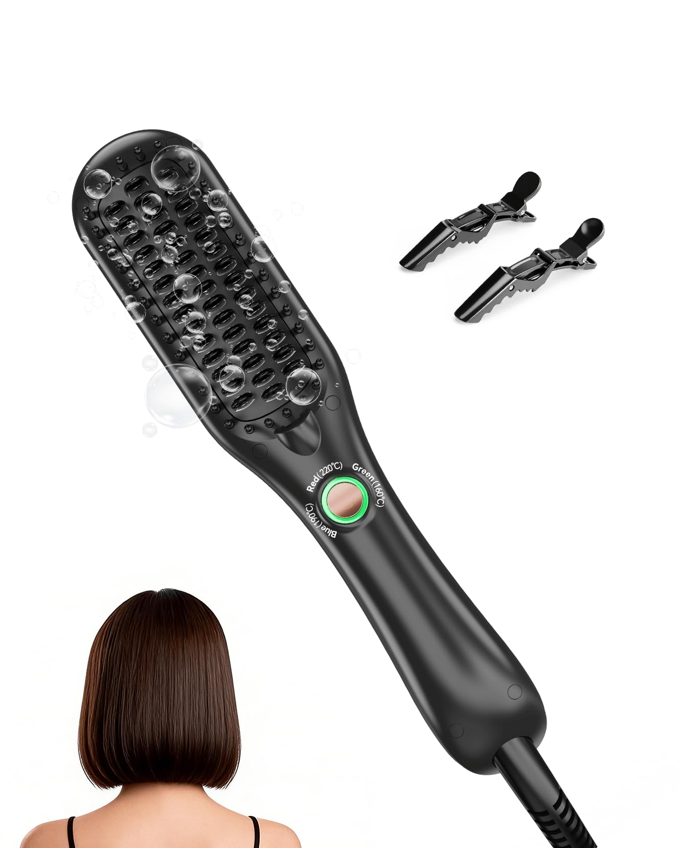 LANDOT Mini Hair Straightener Brush | Ionic Ceramic Travel Styler - Black