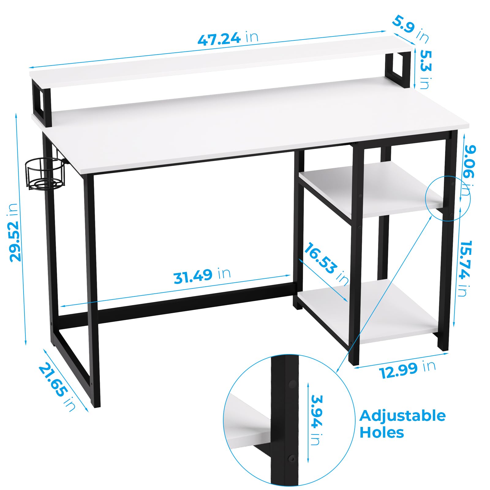 GreenForest 120cm Computer Desk with Monitor Stand and Shelves – White