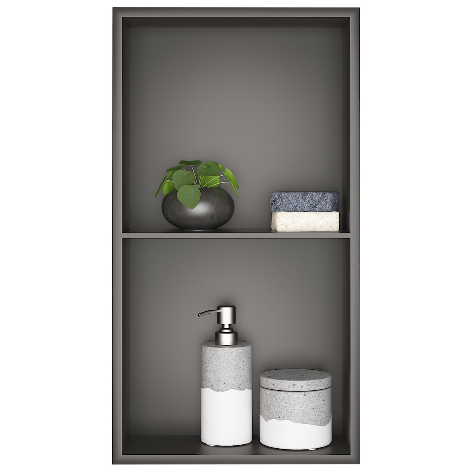 Sunrik Grey Stainless Steel Embedded Shower Niche with Shelf - 30x60x10cm