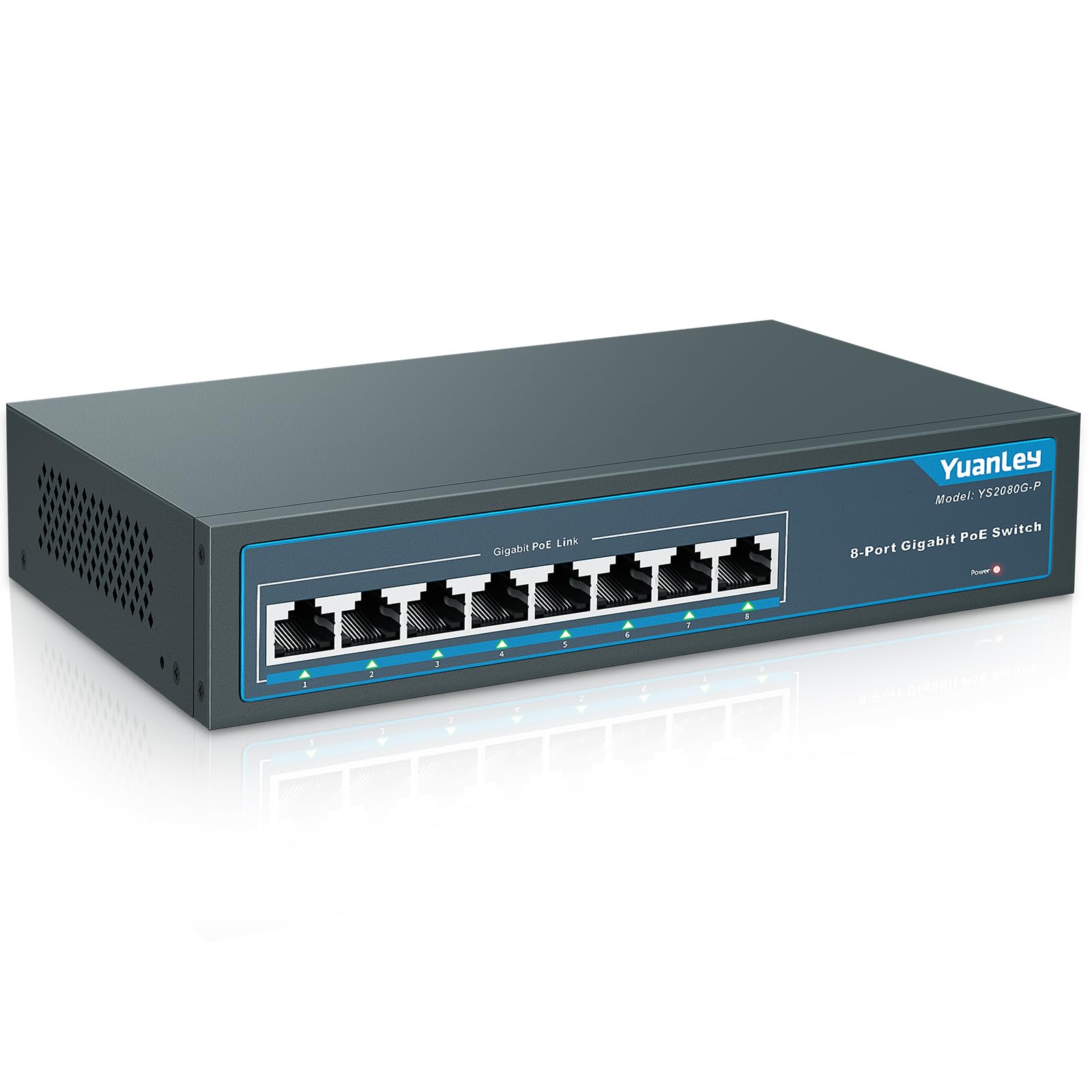 YuanLey 8 Port Gigabit PoE+ Switch | 120W Unmanaged Metal Fanless