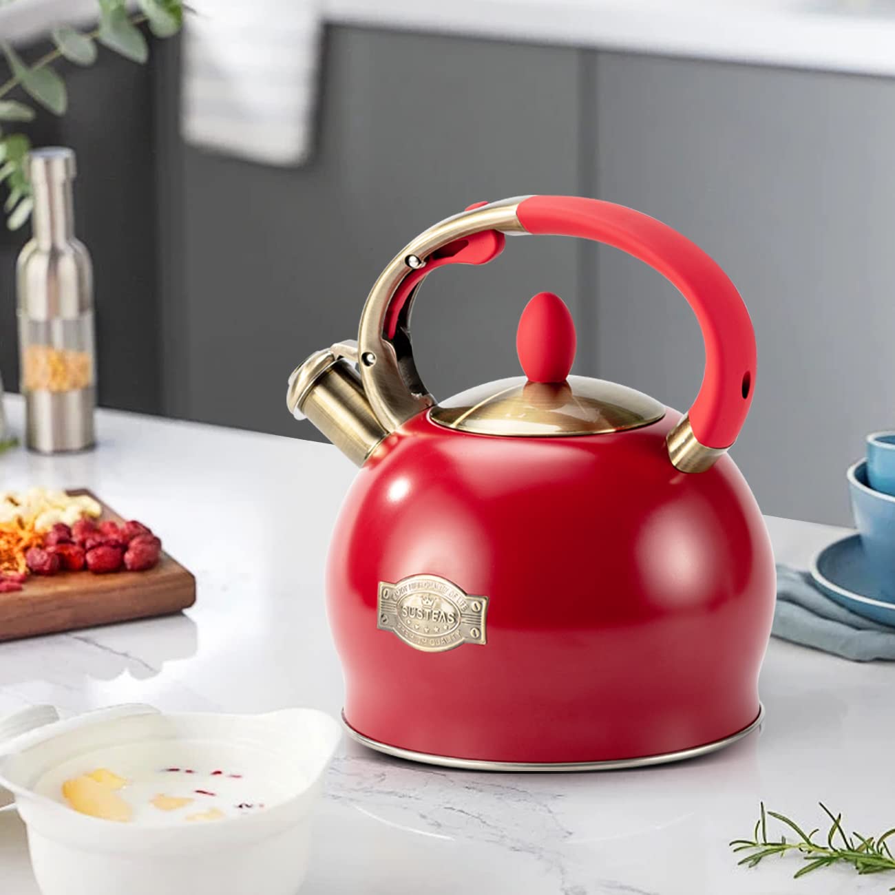 SUSTEAS Whistling Tea Kettle – 3L Stainless Steel Stovetop Teapot