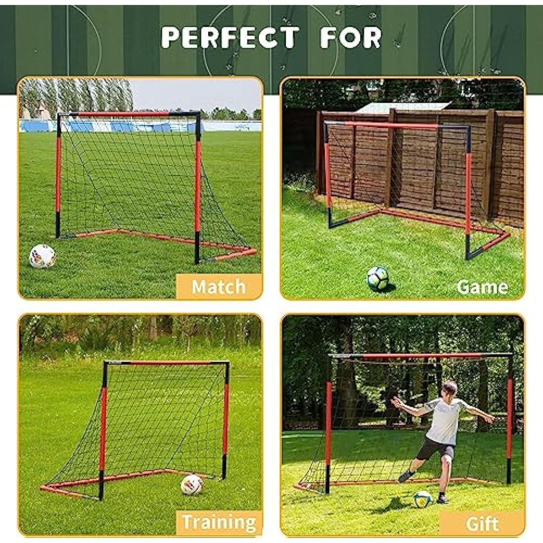 KAIHAOWIN Steel Soccer Goal - All-Weather Training Net for Backyard