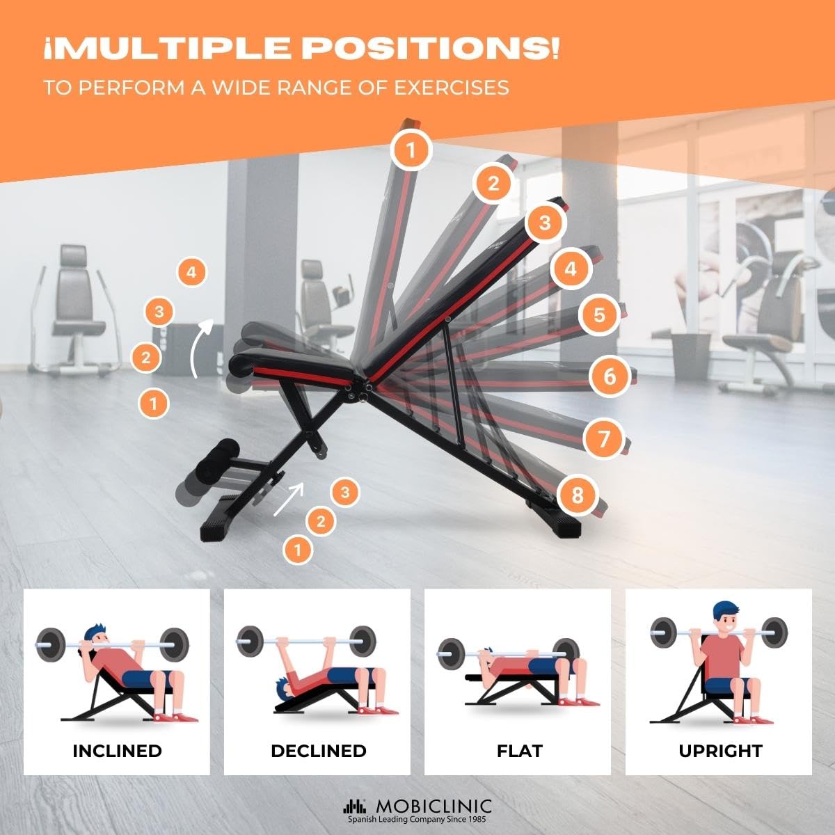 Mobiclinic FlexFit Adjustable Foldable Weight Bench - 440 lbs Home Gym