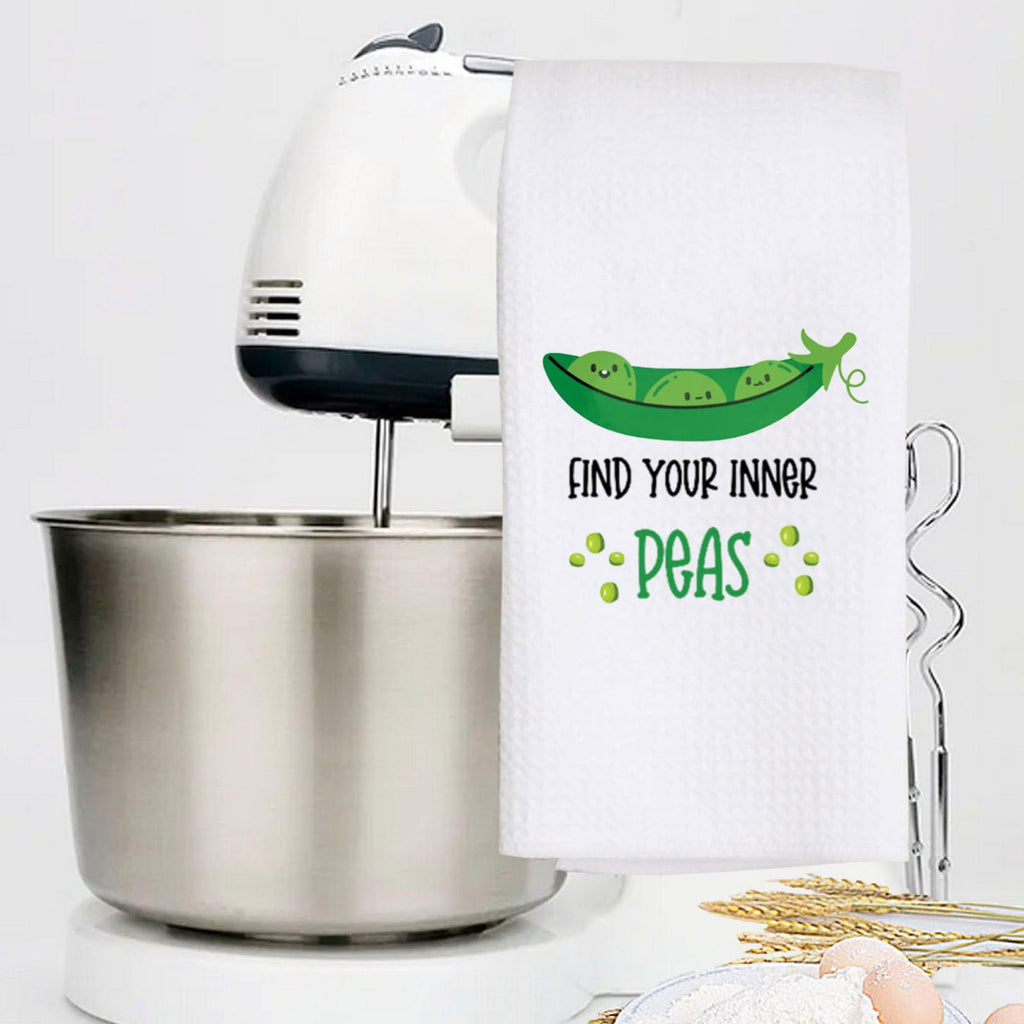 LEVLO Funny Pea Pod Kitchen Towel Peas Lover Gift Vegetable Find Your Inner Peas Dish Towel Veggies Peas Merchandise Peas Towel