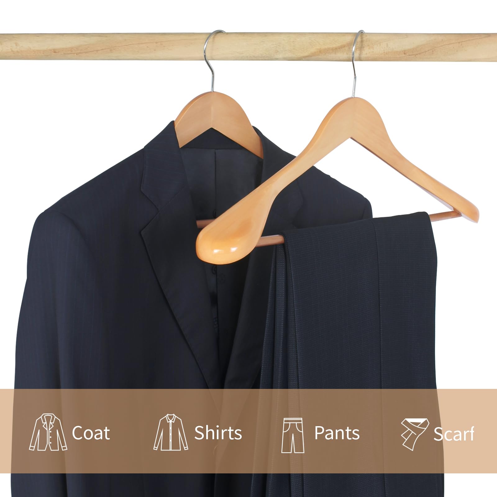 Hangerman Natural Wooden Suit Hangers | Wide Shoulder 10-Pack