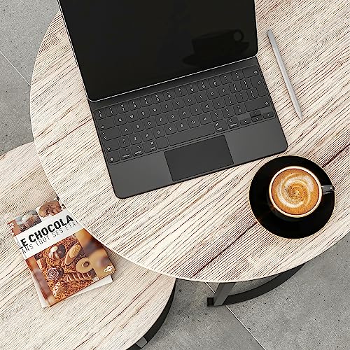 HOJINLINERO Round Nesting Coffee Table Set of 2 – Rustic Brown Wood