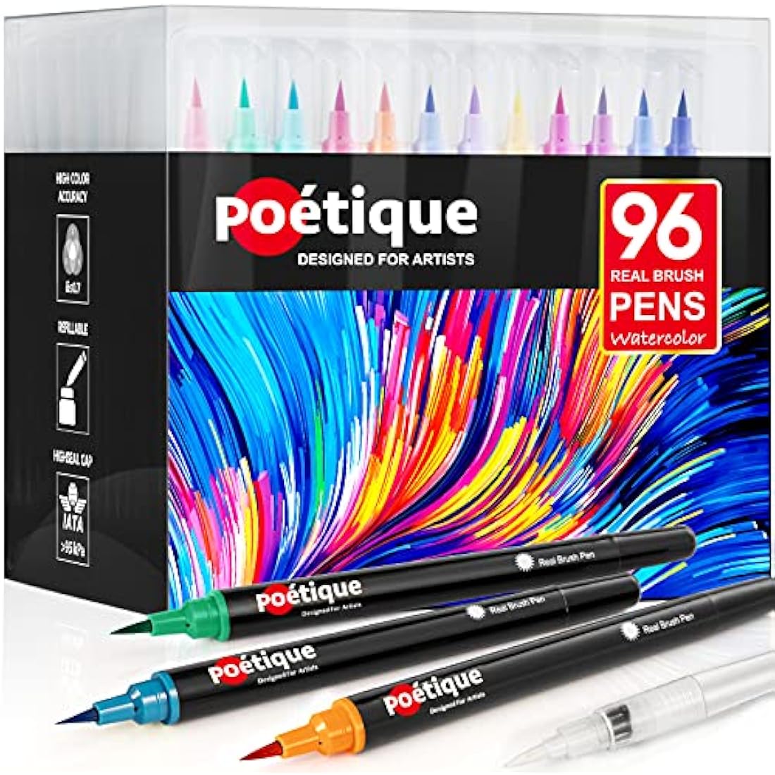 Poétique Refillable Watercolor Brush Pens - 96 Pack Artist Markers