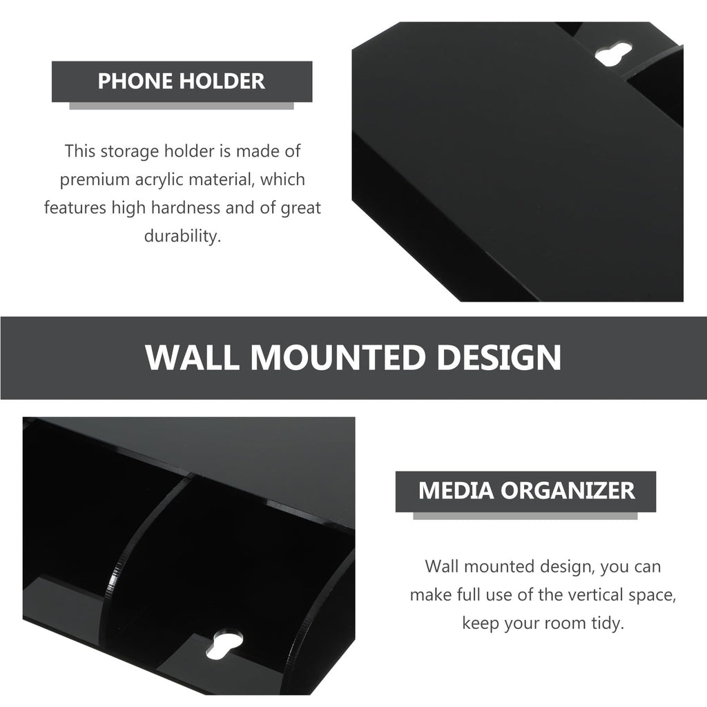 jojofuny 3 Slot Remote Control Holder Wall Mounted, Black Acrylic TV Organiser, Self Adhesive Media Storage for Controller Phone Pen