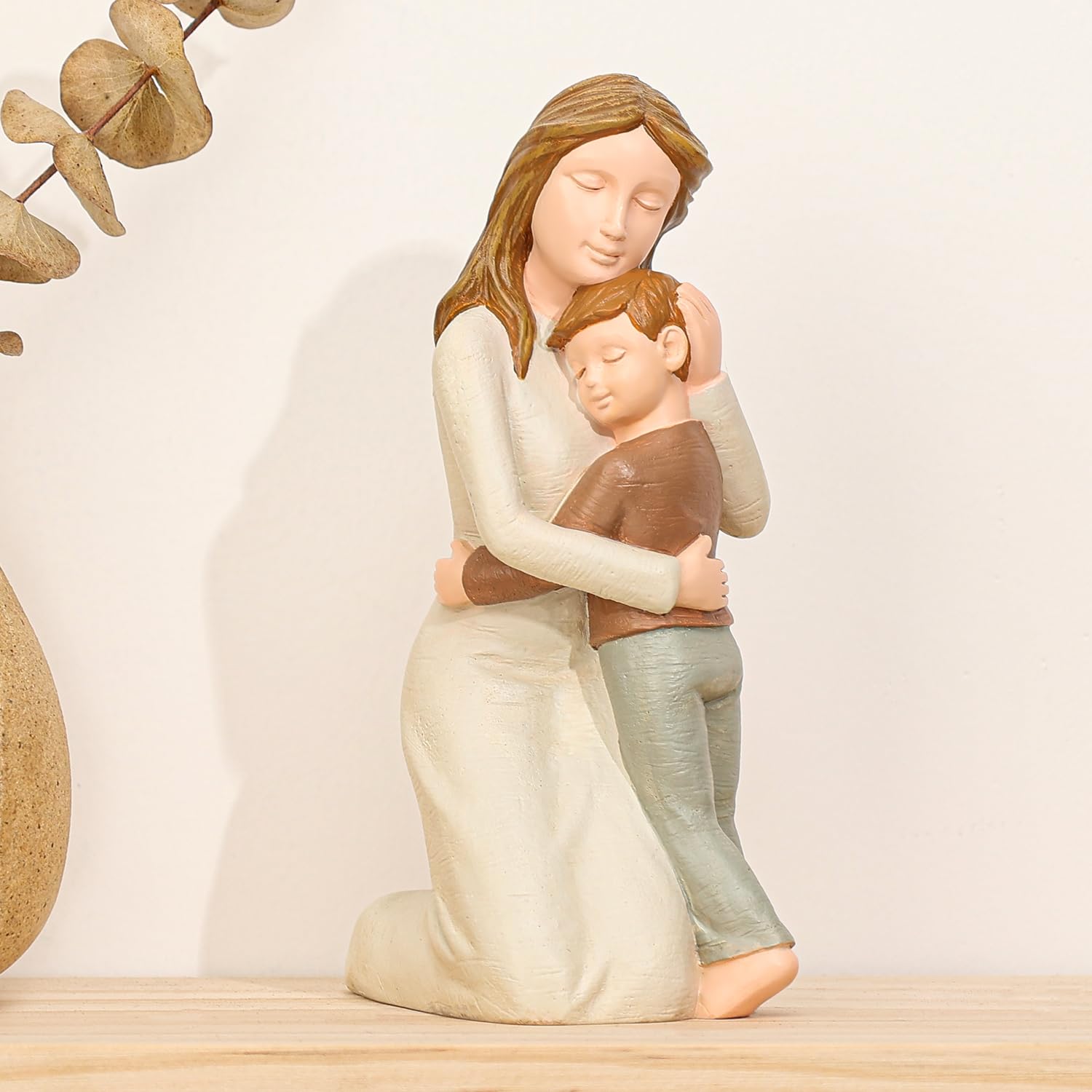 Mother and Son Figurine – Hand-Painted Resin Statue Home Decor