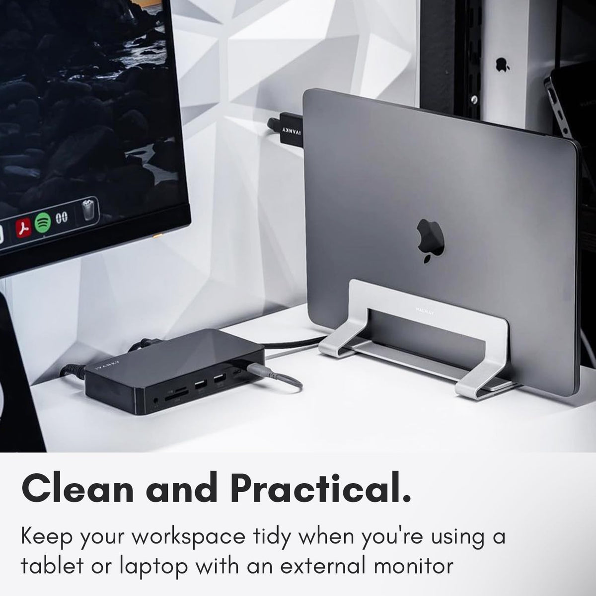 Macally Vertical Laptop Stand for Desk, Laptop Holder Vertical, MacBook Stand Pro/Air, Save Space and Improve Air Flow with Closed, Adjustable