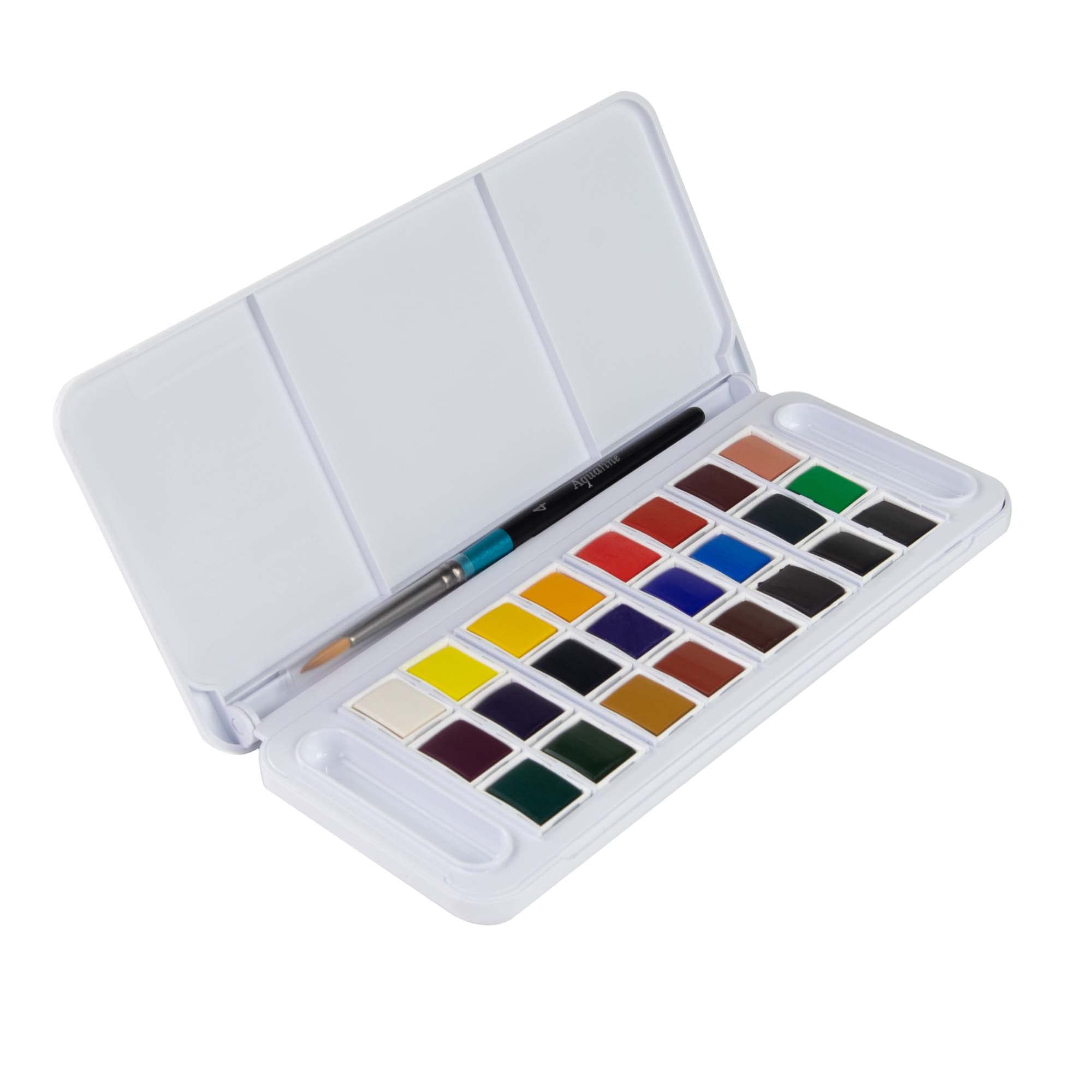 Daler-Rowney Aquafine Watercolour Travel Set - 24 Half Pans & Brush