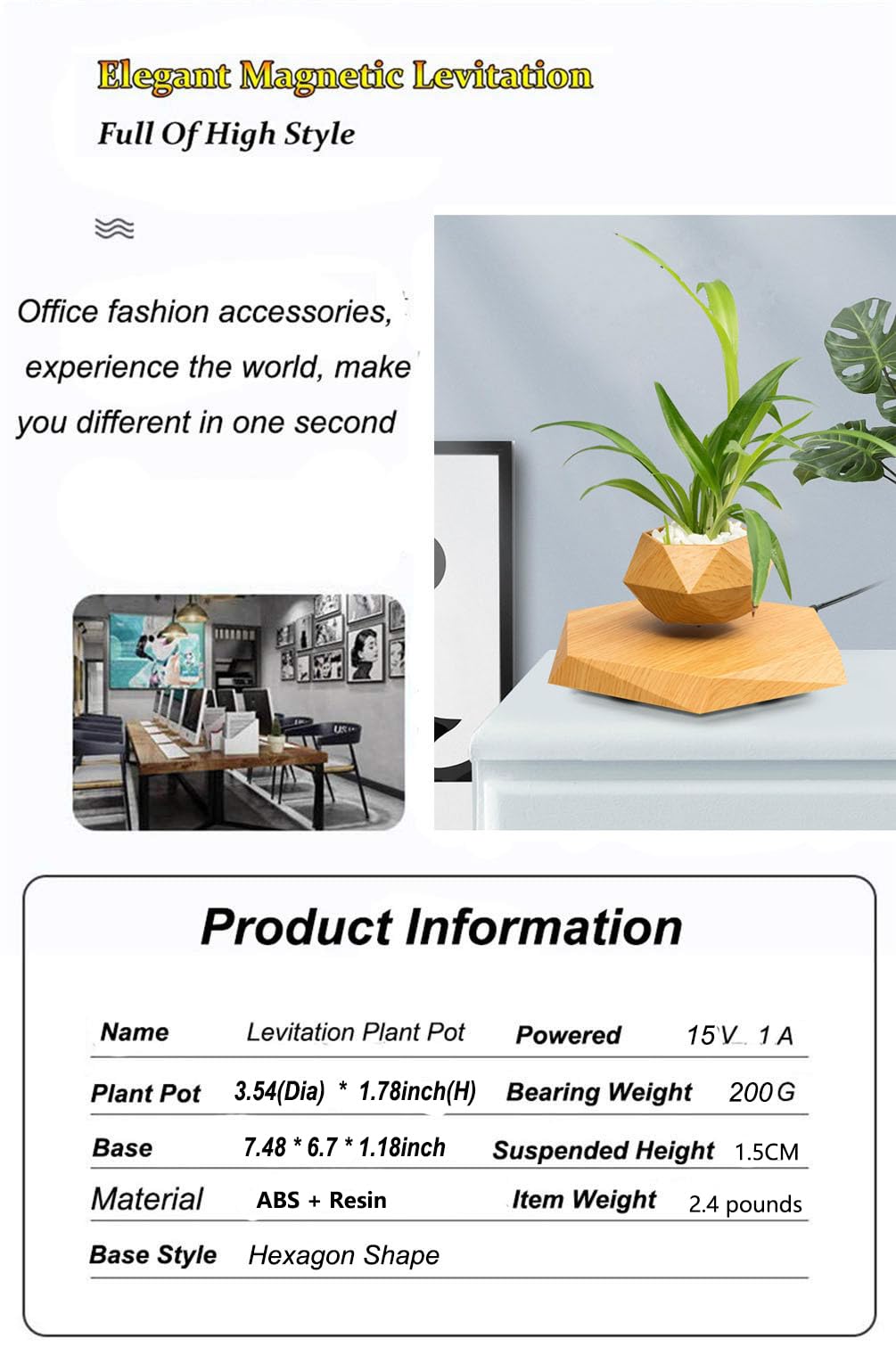 Jolof Store Magnetic Levitation Floating Air Bonsai Pot for Desk Decor