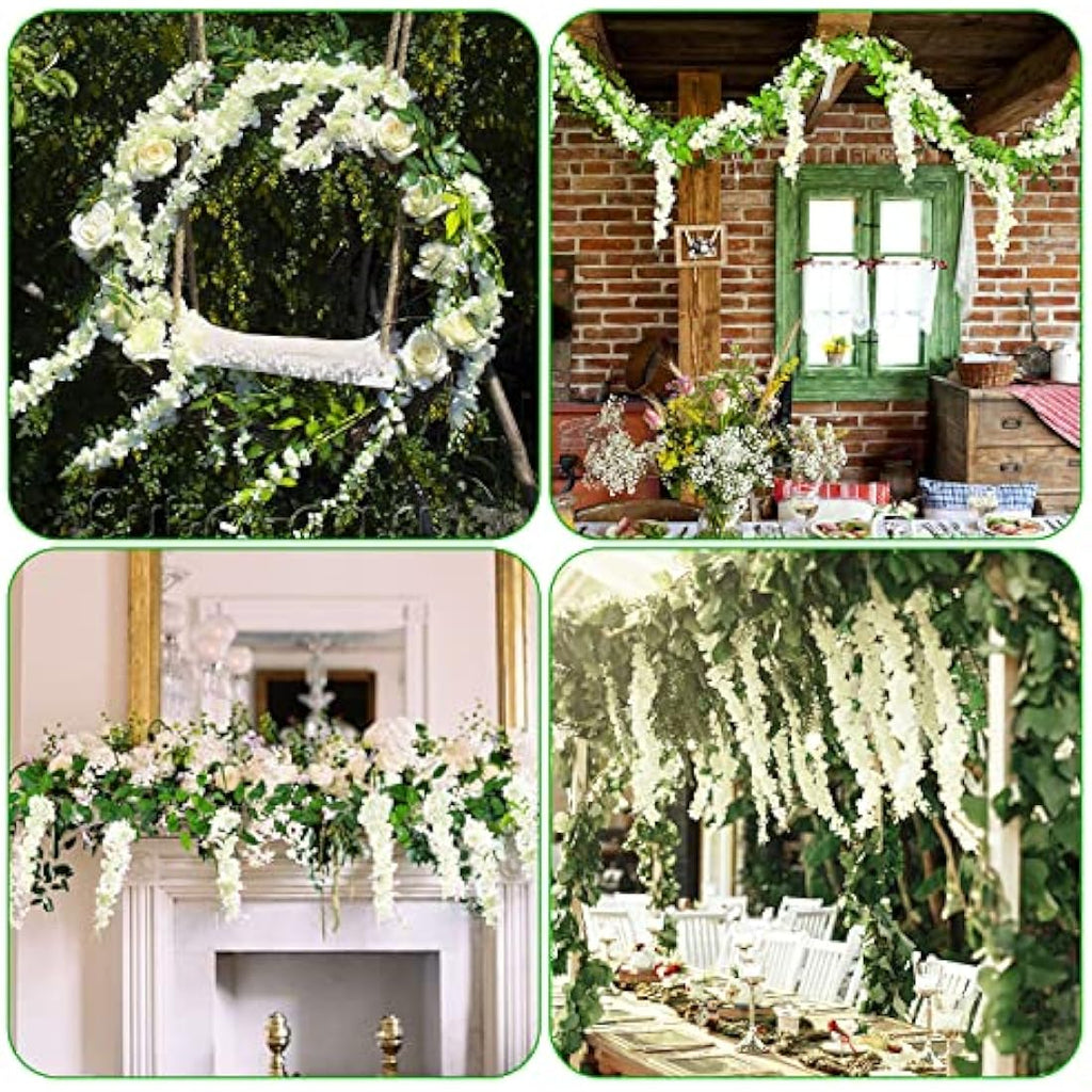 MOTONG 4Pcs White Artificial Wisteria Vines | 8ft Silk Flower Garlands
