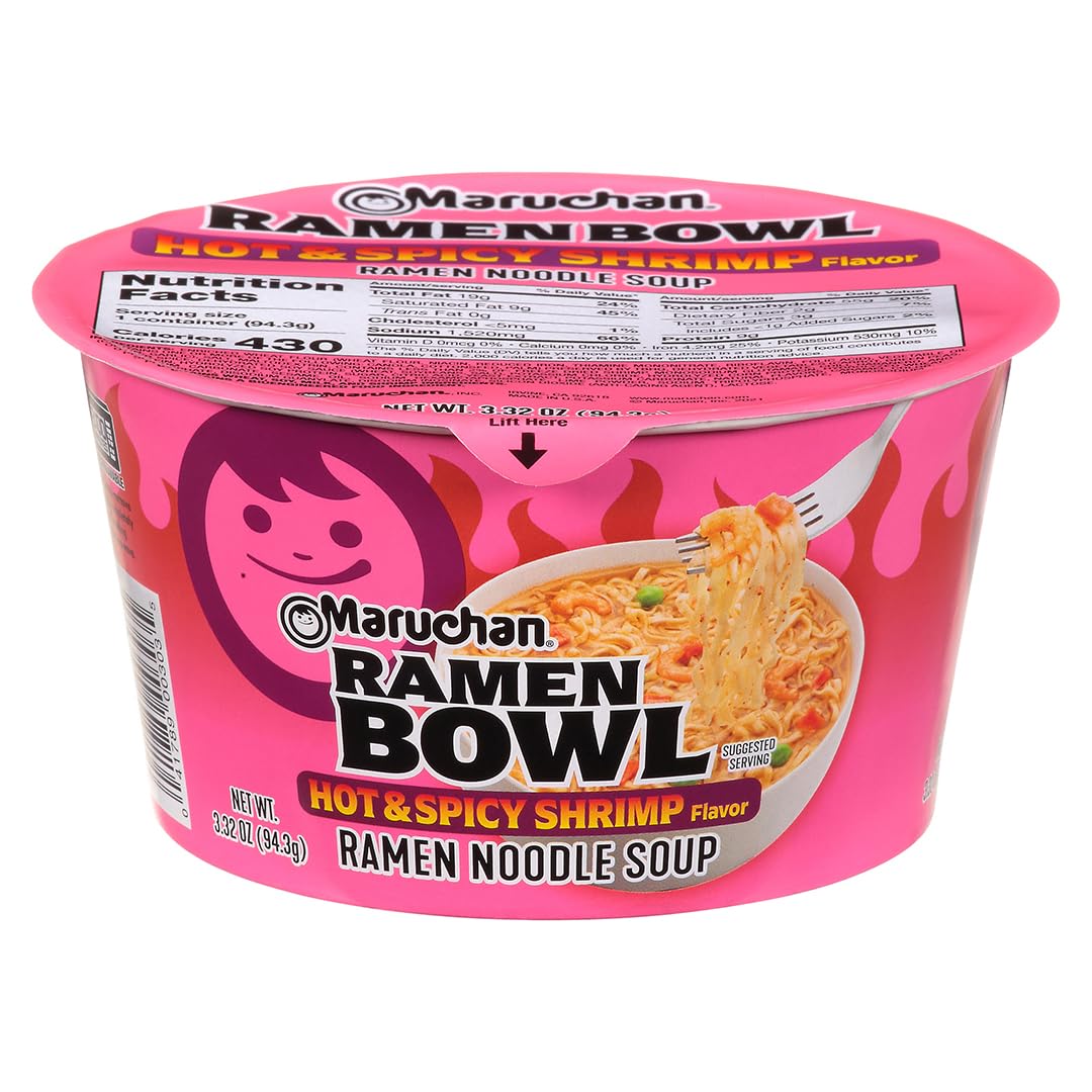 Maruchan Hot and Spicy Shrimp Ramen Noodles – Microwaveable Bowl 94.3g