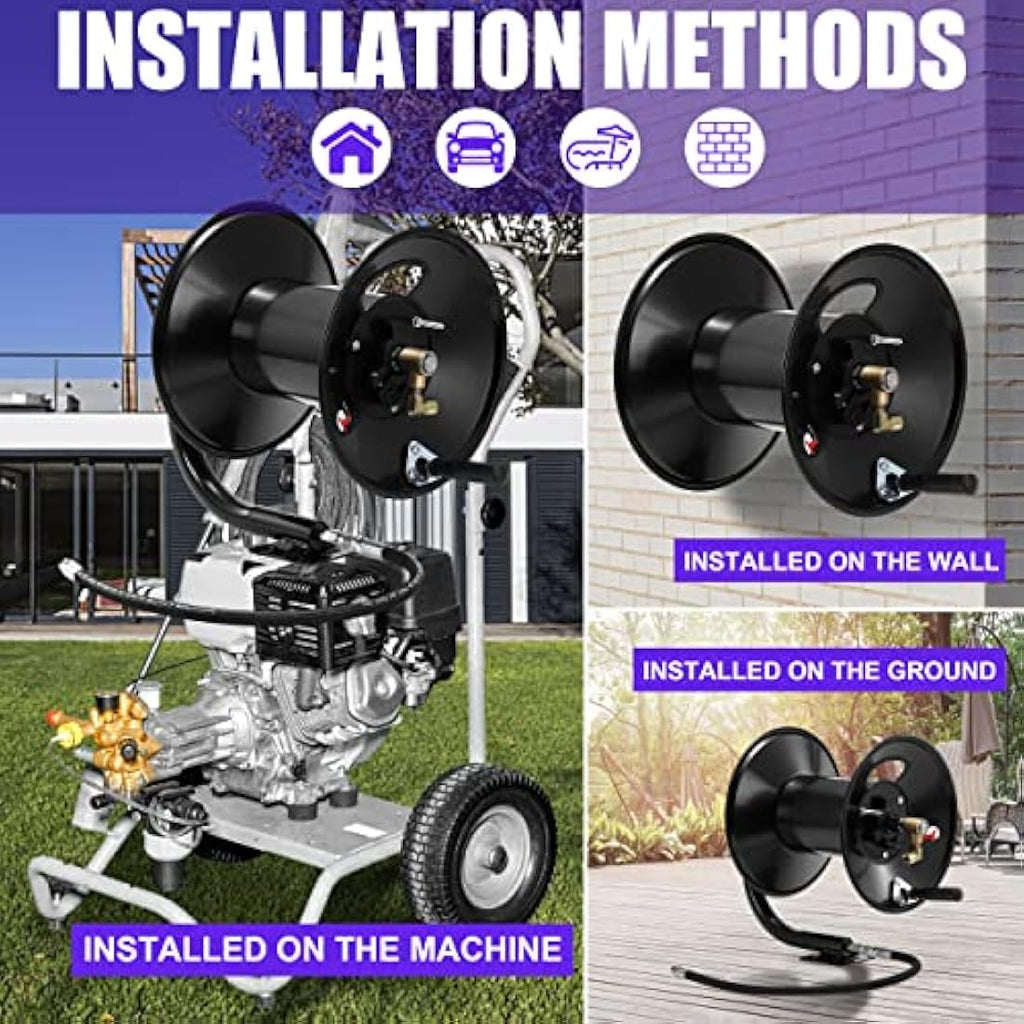 Tool Daily 150 FT Pressure Washer Hose Reel | Heavy Duty Steel 4000 PSI