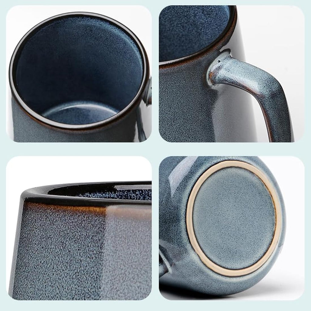 700ml Large Blue Ceramic Coffee Mugs – Set of 4 Jumbo Cups