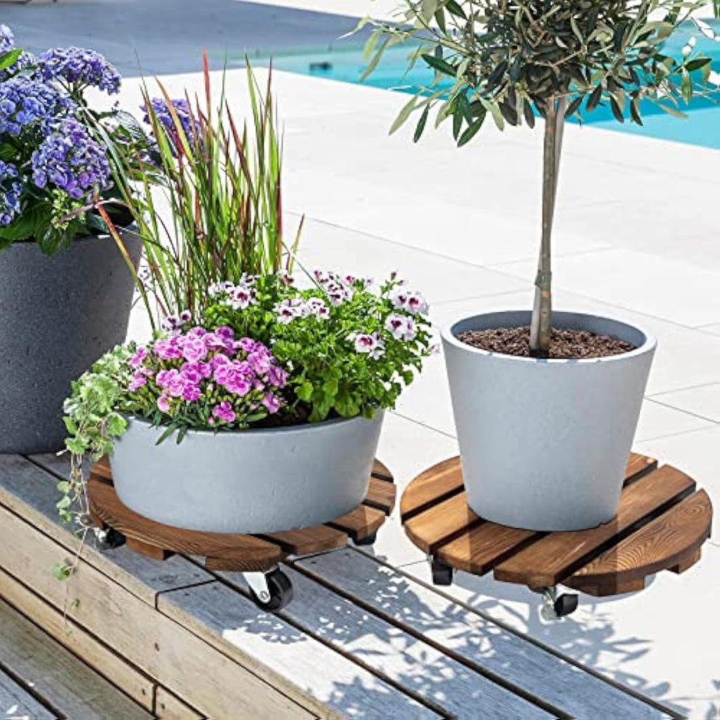 Yangbaga 12" Wood Plant Caddy | 2-Pack Heavy Duty Rolling Stand