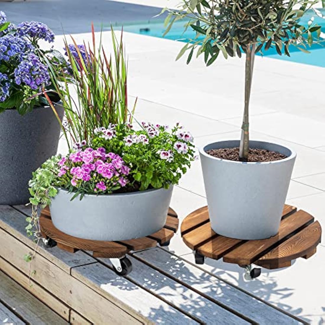 Yangbaga 12" Wood Plant Caddy | 2-Pack Heavy Duty Rolling Stand