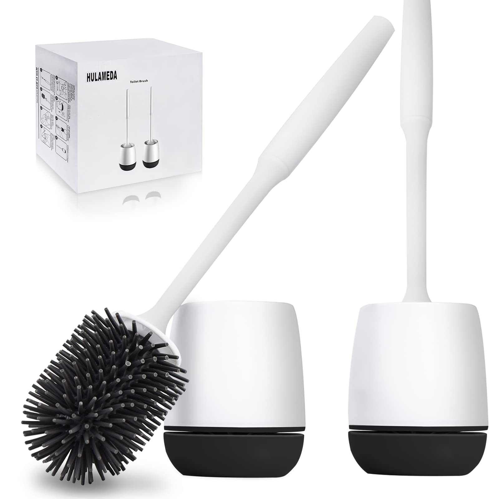 Hulameda Silicone Toilet Brush and Holder 2 Pack | Wall Mounted & Floor