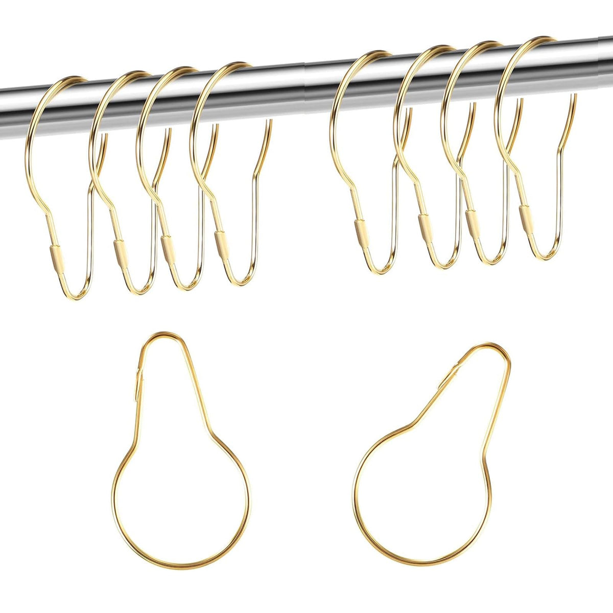 TA-VIGOR 20pc Shower Curtain Rings - Metal Decorative Hooks, Loop Hangers, Hanging Clips for Bathroom/Kitchen Curtain Rods, Gold - image 1