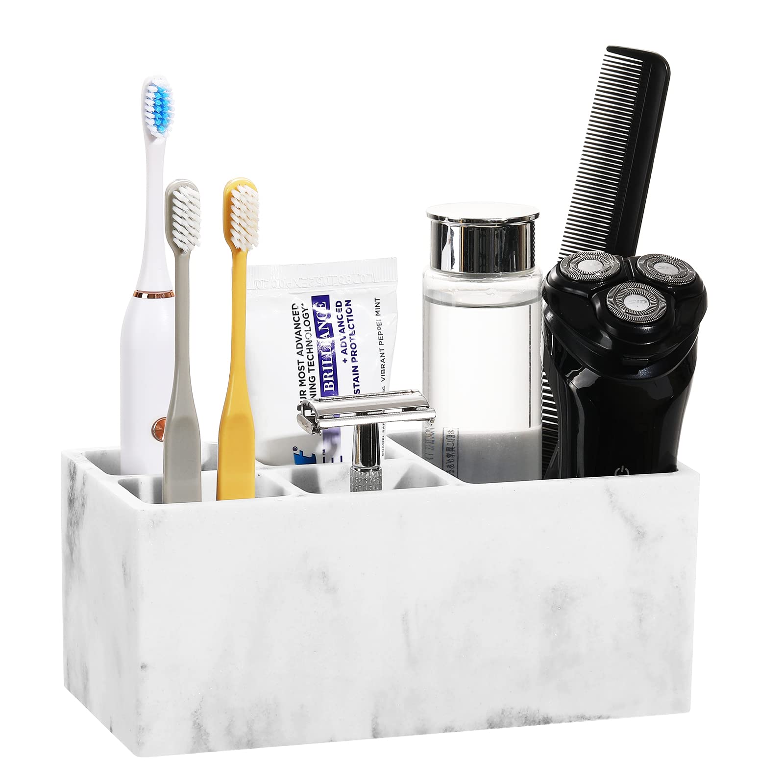 Luxspire Marble Toothbrush Holder | 5-Slot Resin Bathroom Organizer