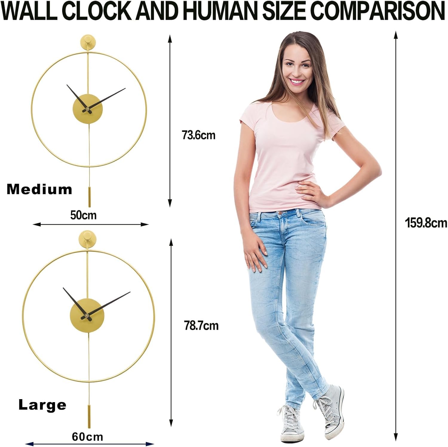 Jolof Store 20 Inch Large Metal Wall Clock – Silent Pendulum Modern Decor