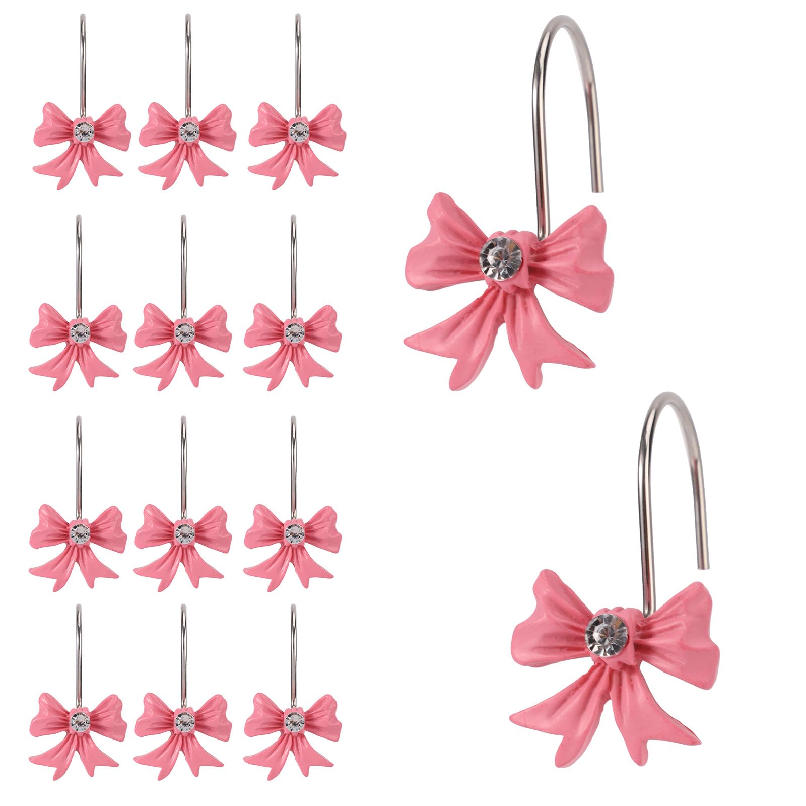 Bow Shower Curtain Hooks – 12pc Pink Resin Decorative Rings