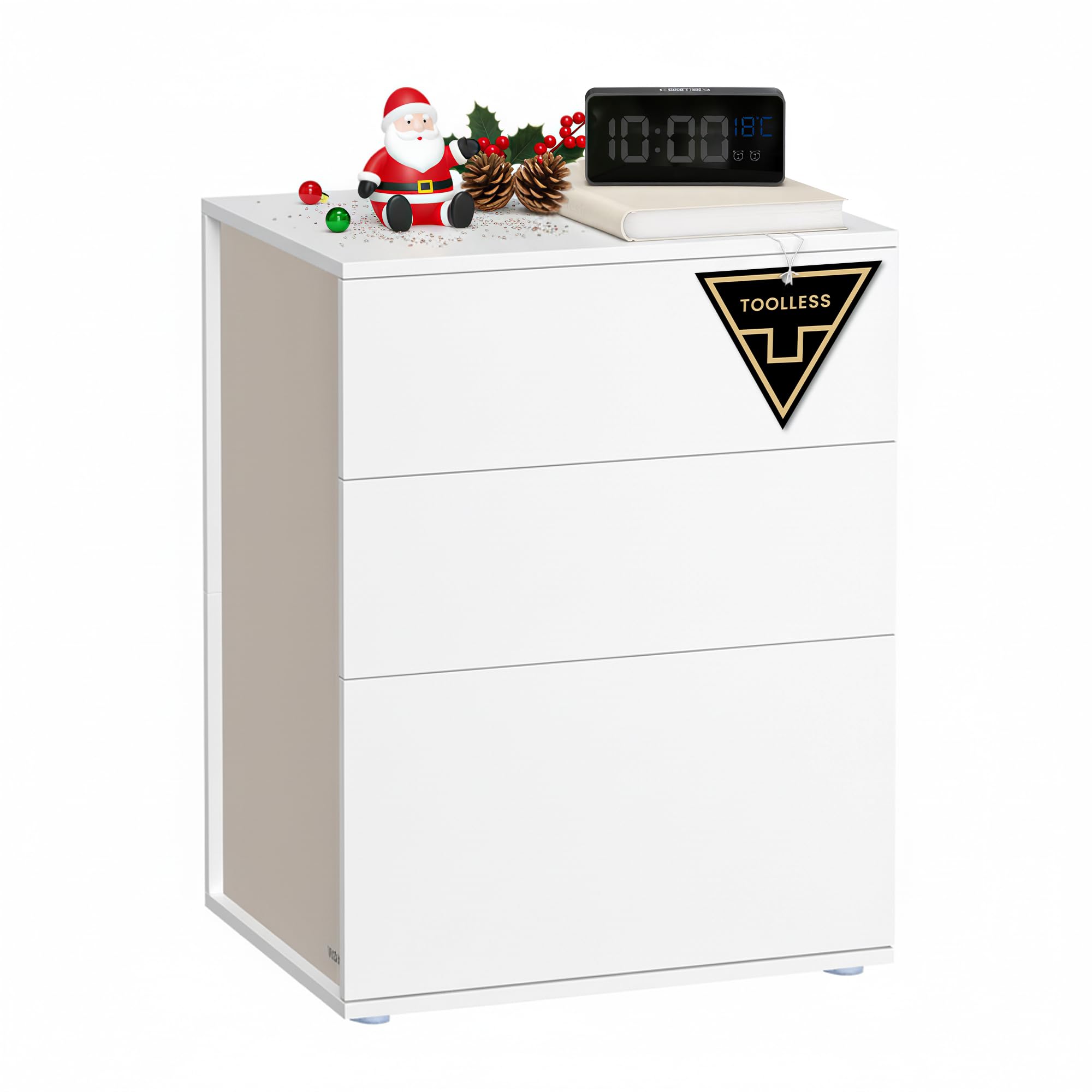 VASAGLE Bedside Table – 3 Drawer Modern Nightstand with Toolless Assembly
