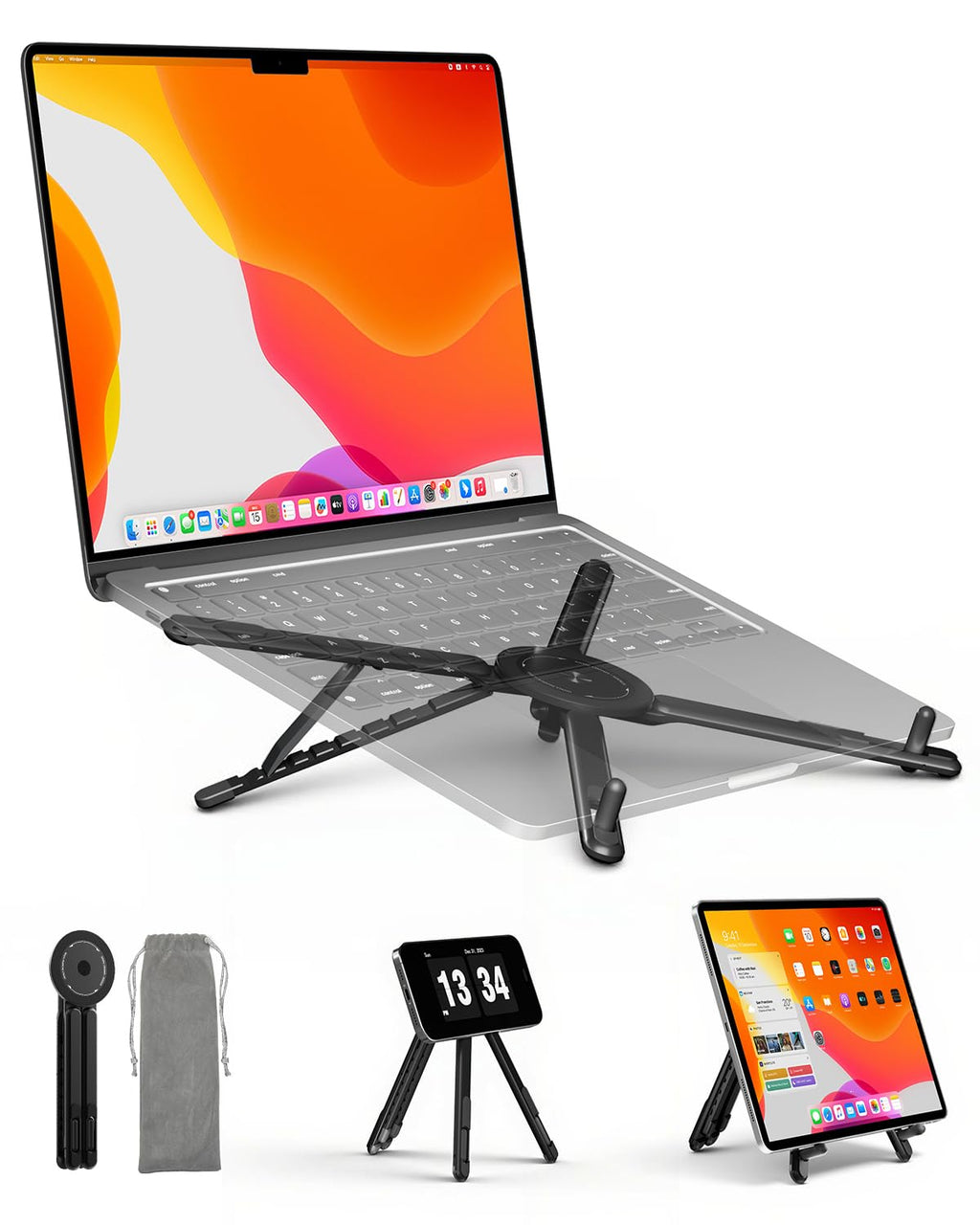 Viozon Portable Laptop Stand for Desk, Foldable Adjustable Computer Riser with Magnetic Phone Holder - image 1