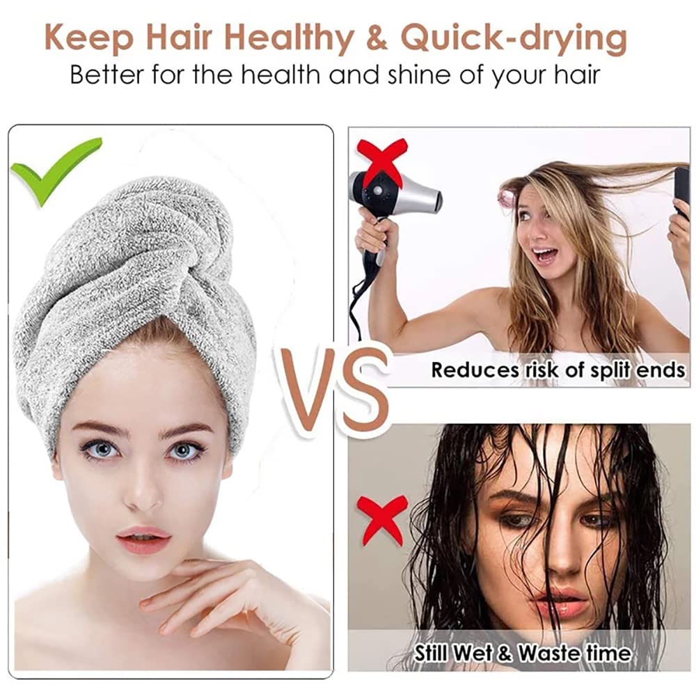 Heacoz Microfibre Hair Towel Wrap, Super Absorbent Hair Drying Towel 2pcs