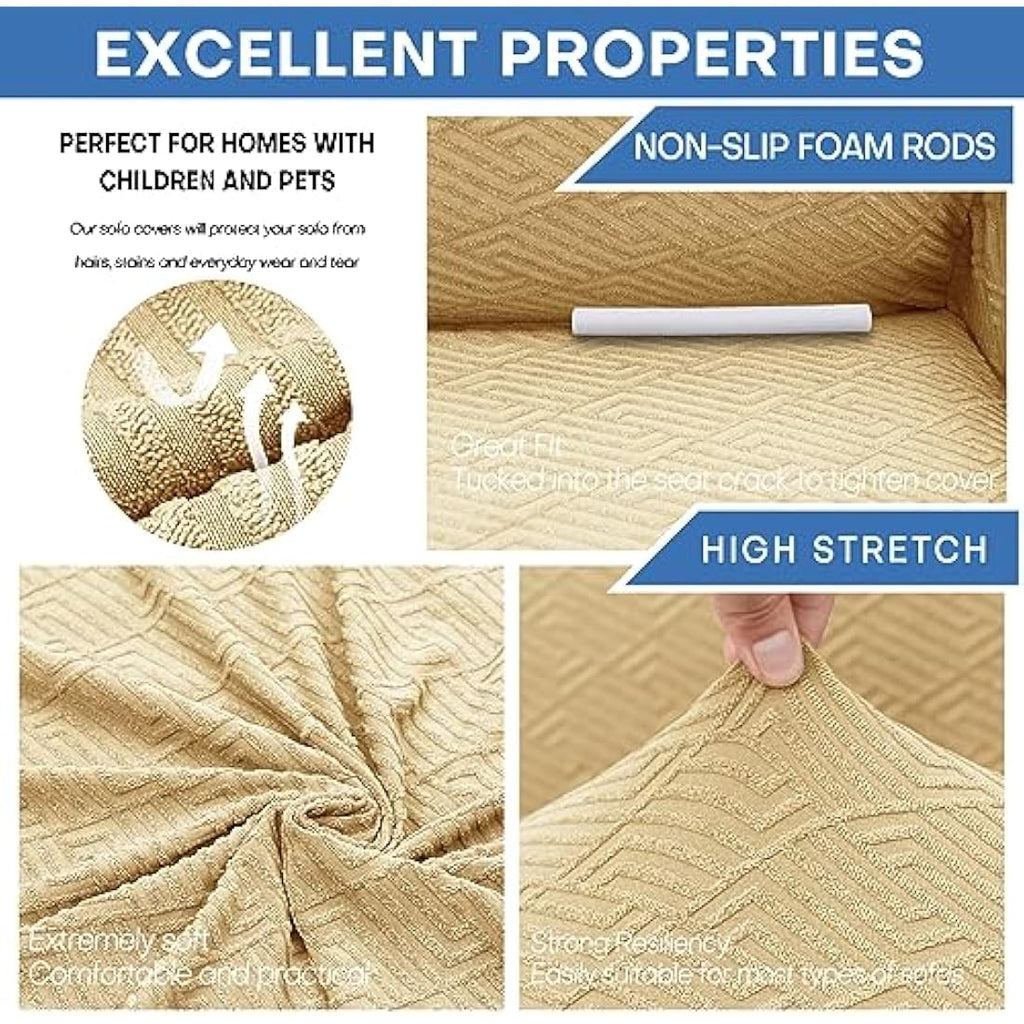 XINEAGE Stretch Jacquard 2 Seater Sofa Cover | Washable Beige Slipcover