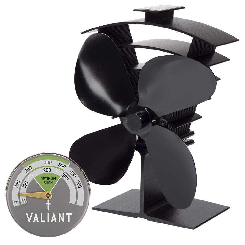 Valiant Premium IV Heat Powered Stove Fan and Magnetic Thermometer - Black