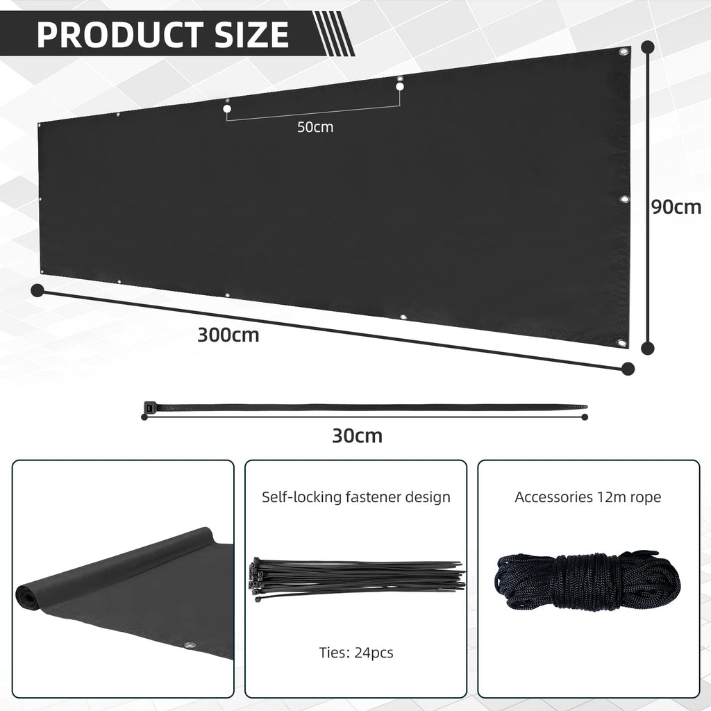 CCLIFE Balcony Privacy Screen | Opaque UV Protection | 75 x 300 cm
