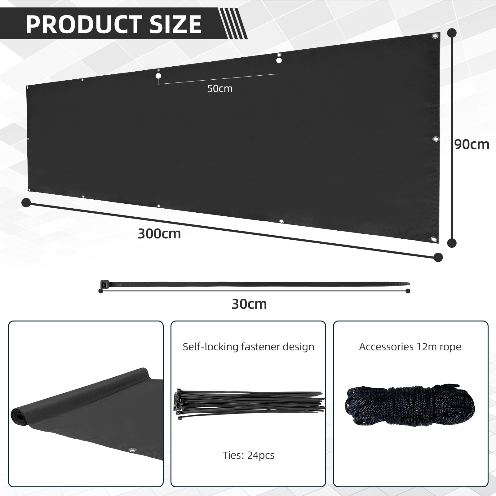CCLIFE Balcony Privacy Screen | Opaque UV Protection | 75 x 300 cm