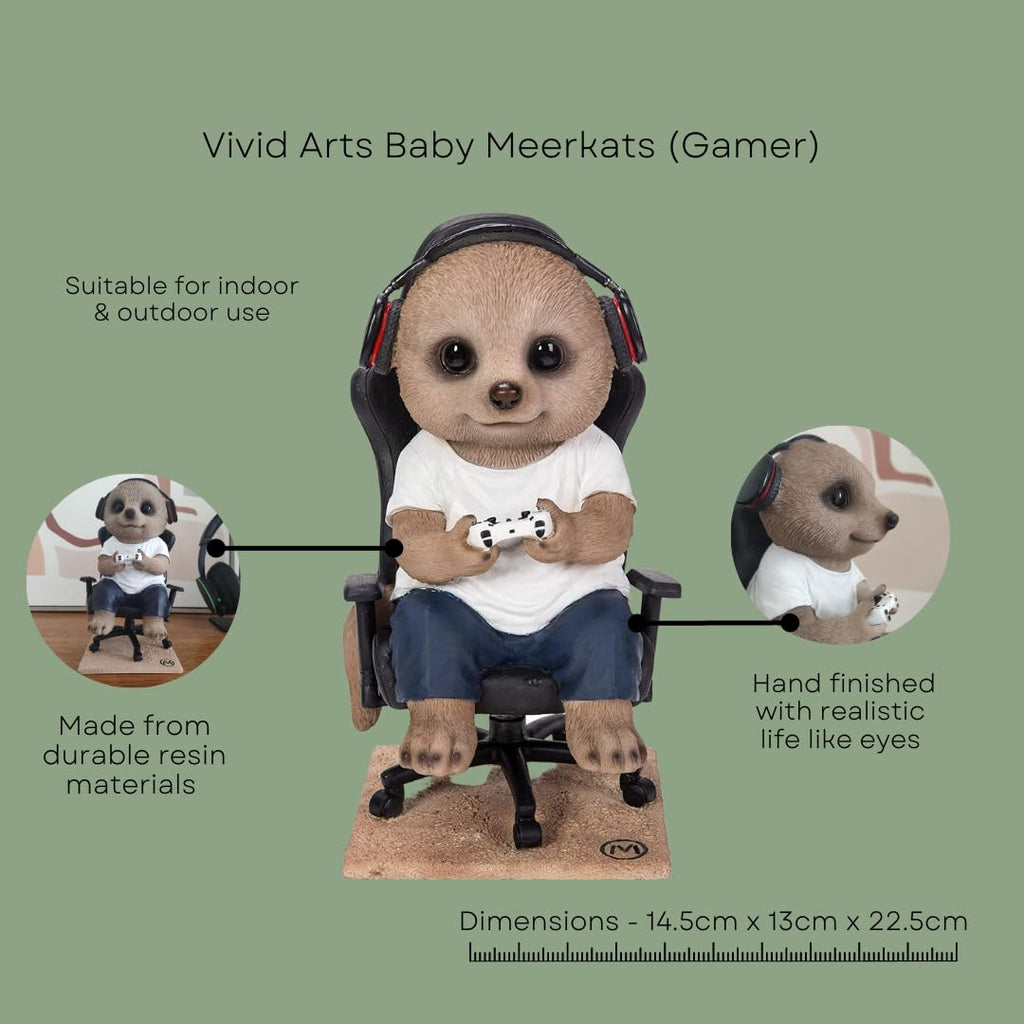 Vivid Arts Gamer Baby Meerkat Garden Ornament | Durable Resin Statue
