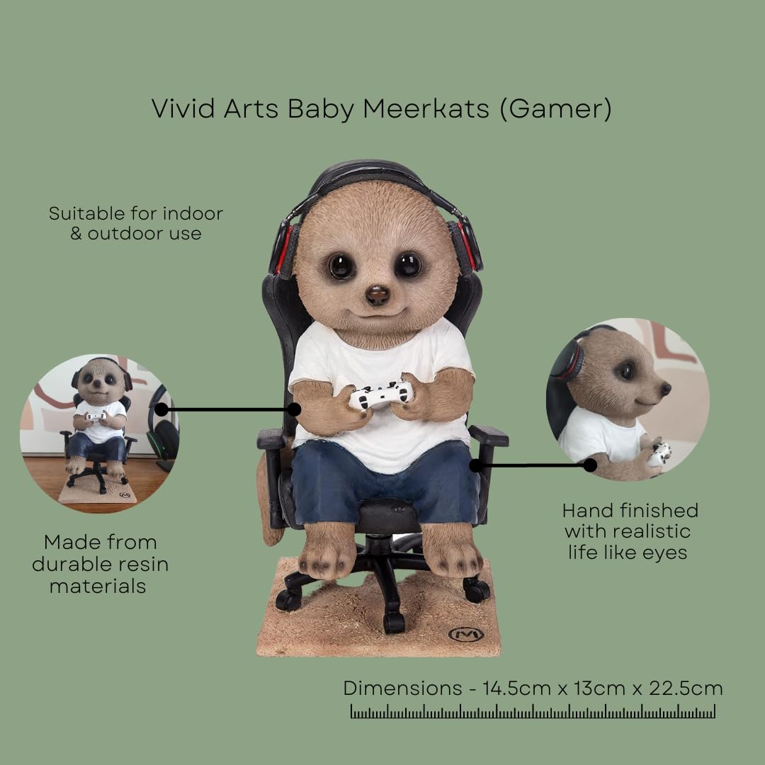 Vivid Arts Gamer Baby Meerkat Garden Ornament | Durable Resin Statue