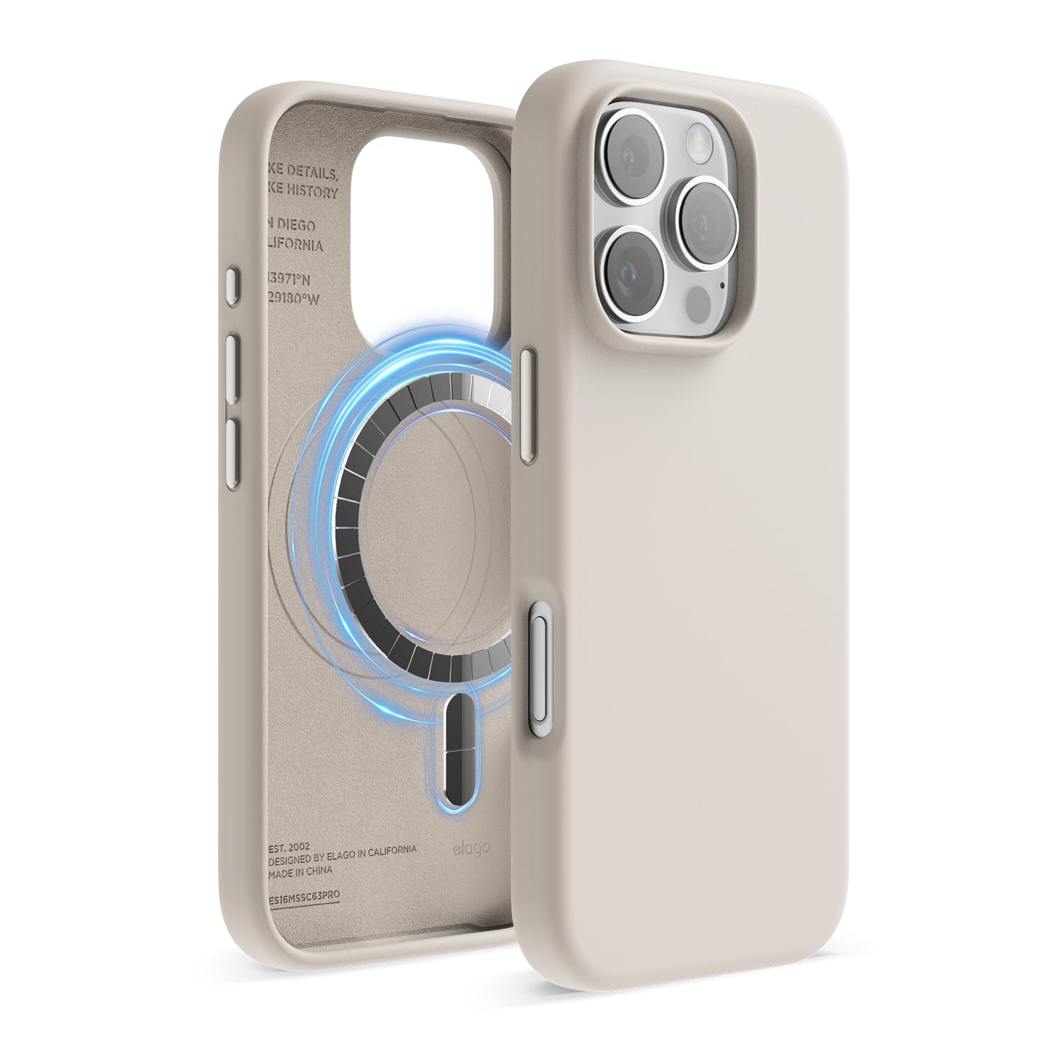 elago Magnetic Silicone Case for iPhone 16 Pro | MagSafe Shockproof – Stone