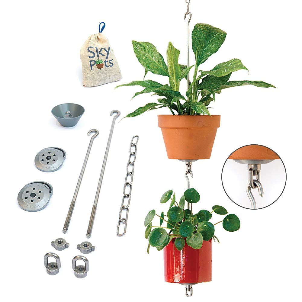 SkyPots Vertical Garden Pot Hanger Kit - 2 Pack Stainless Steel Hooks