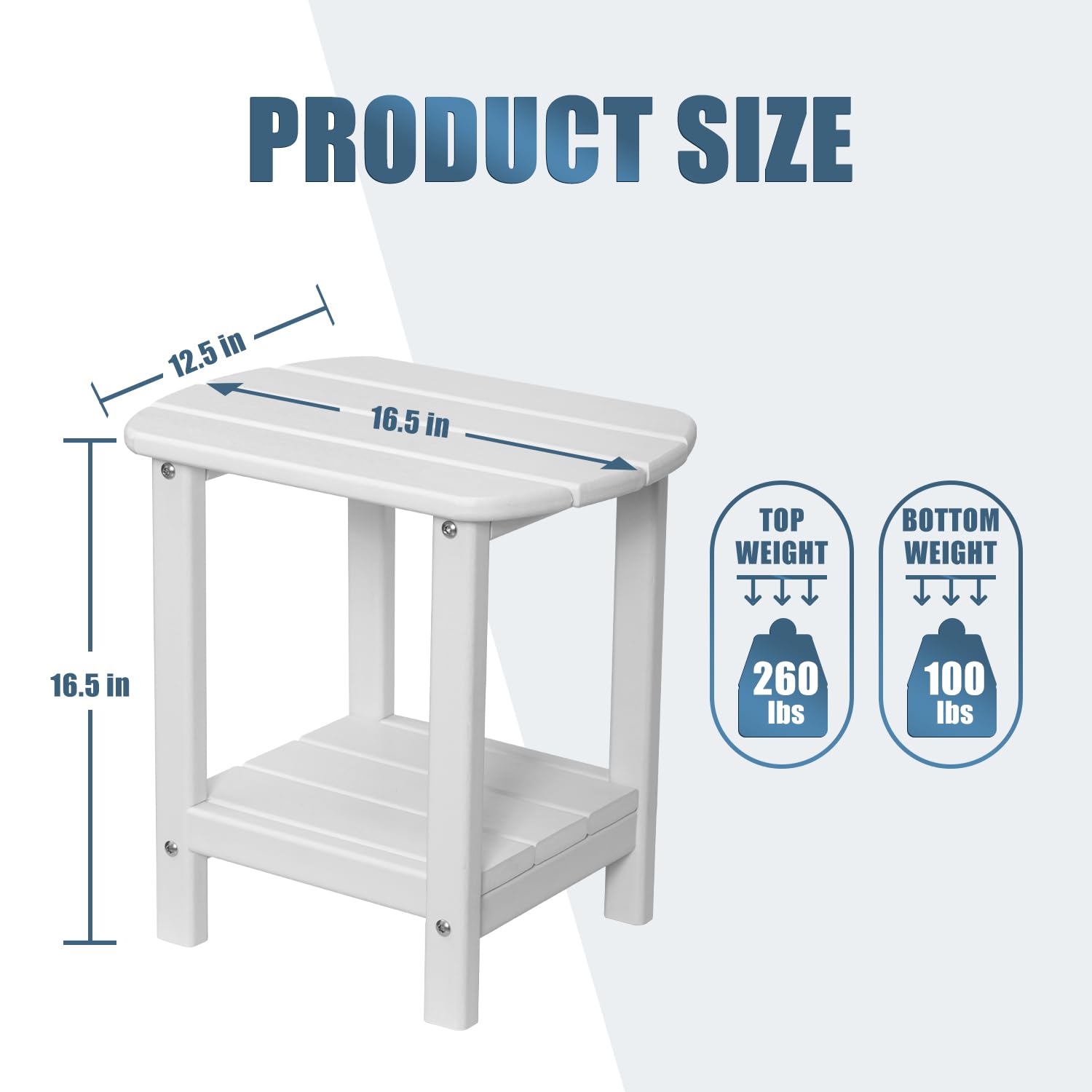 NALONE Adirondack Side Table - 2-Tier HDPE Plastic Outdoor End Table, White