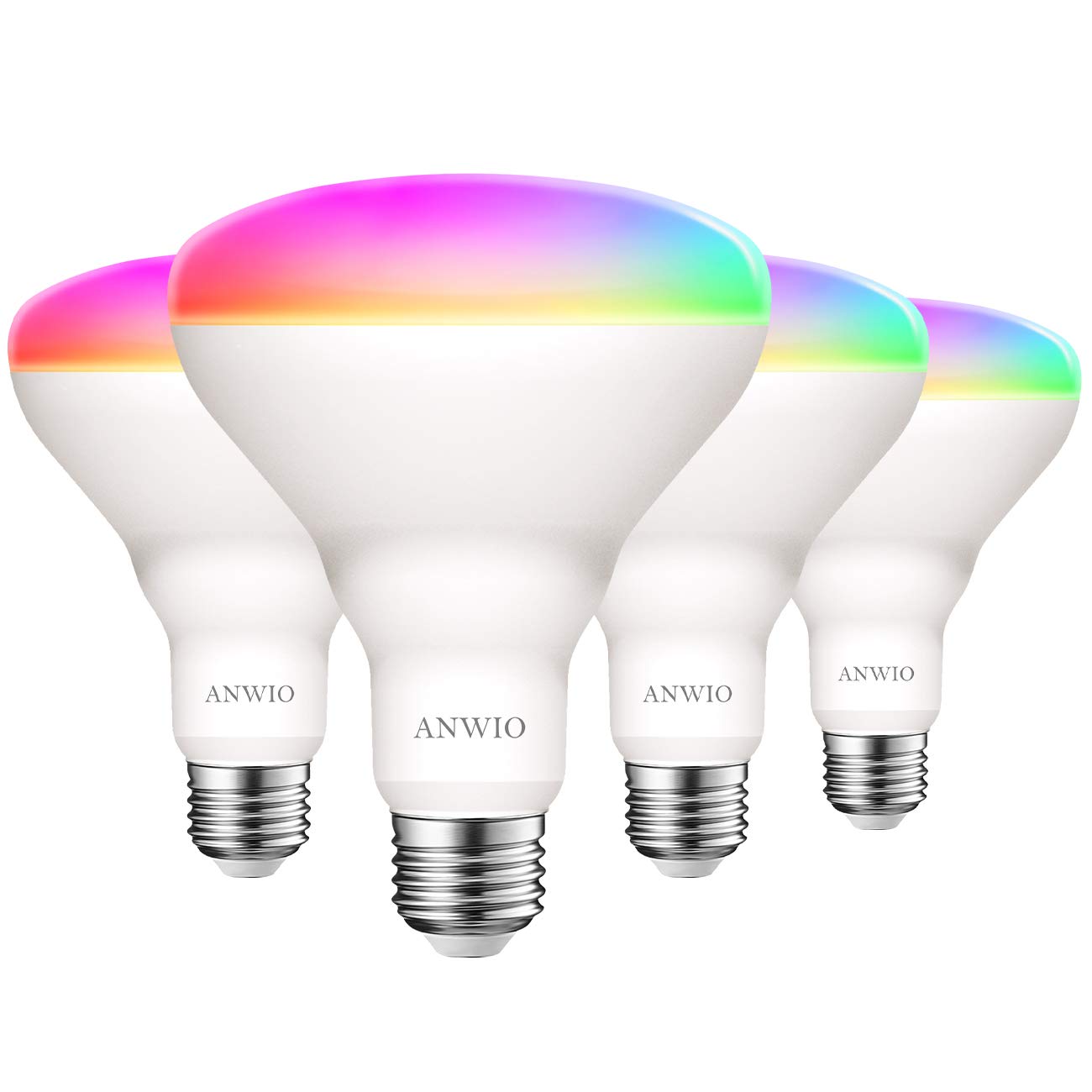 ANWIO Smart BR30 E27 LED Bulb | RGB Dimmable WiFi Light | 4 Pack