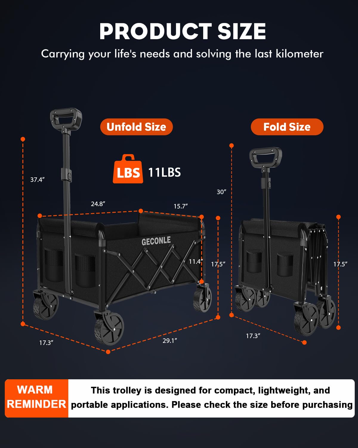 GECONLE Folding Trolley Cart – Collapsible Heavy Duty Wagon with Cup Holders