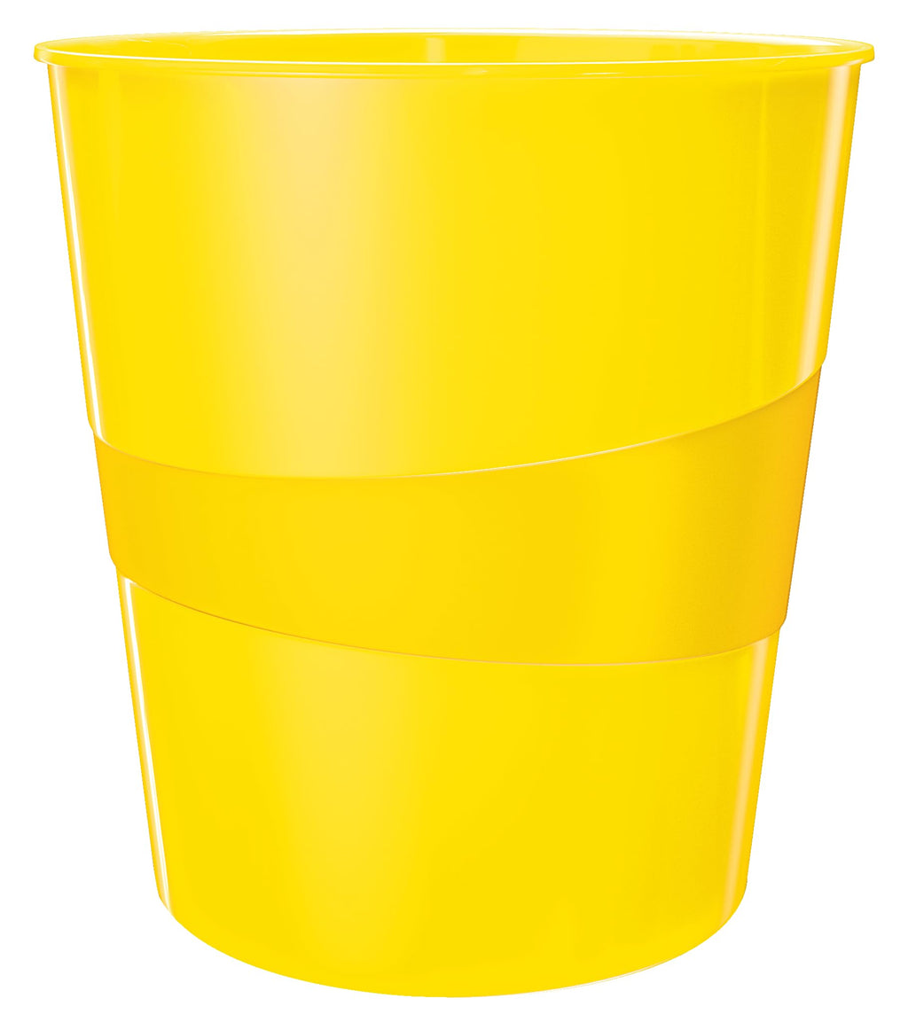 Leitz WOW 52781016 Waste Paper Bin, Pack of 6, 15 Litres, Plastic, Yellow, - image 1