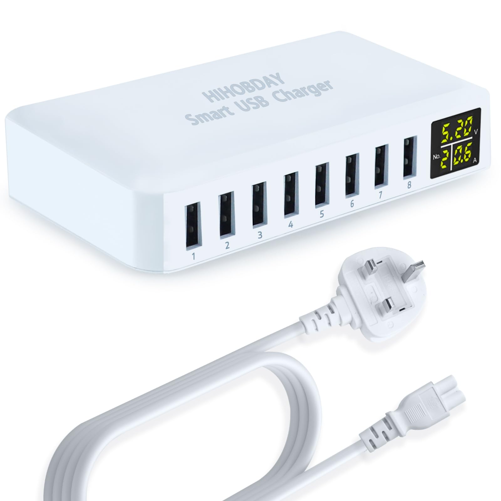 HIHOBDAY 60W 8-Port GaN Charging Station – USB Fast Charger with Display
