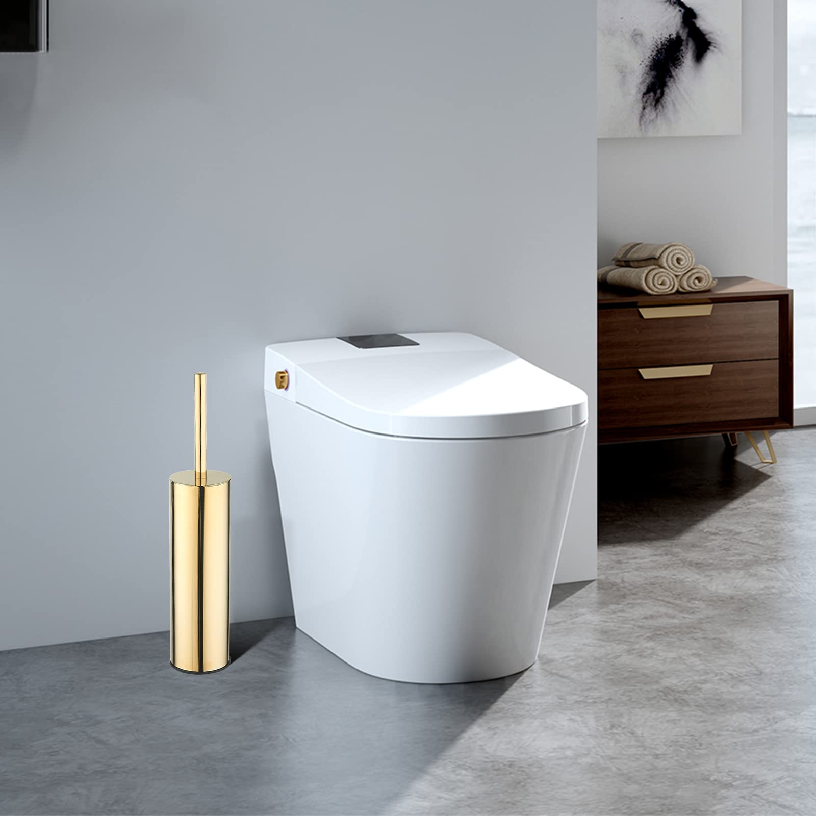BGL Gold Toilet Brush Holder | 304 Stainless Steel Round Floor Stand