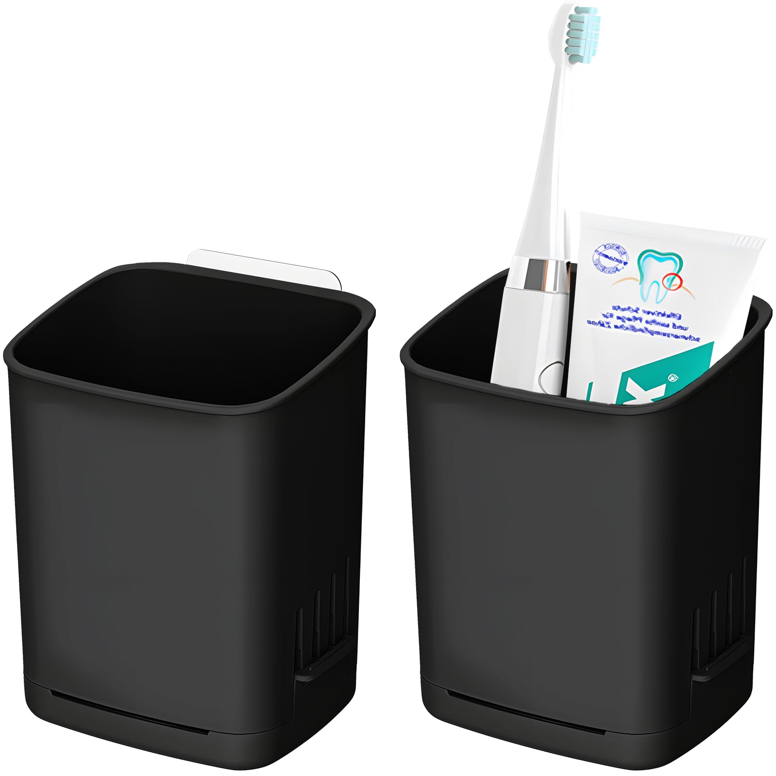 Jolof Store Wall Mounted Toothbrush Holder – 2 Pack Adhesive Black ABS